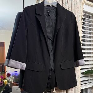 BCX Elegant Black Blazer with Striped Cuffs